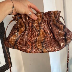 80s vintage Adige Paris made in France snakeskin leathwr brown bag